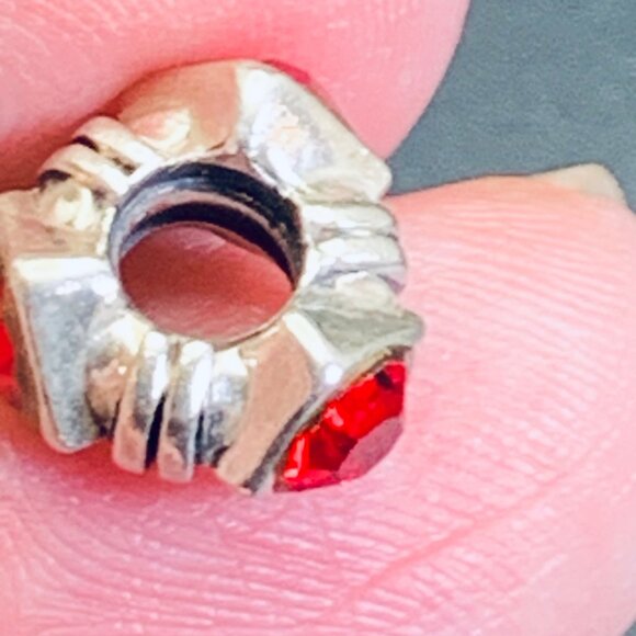 Sterling Silver 925 Red Crystal Slide Charm For Slide Charm Bracelets - Picture 7 of 10